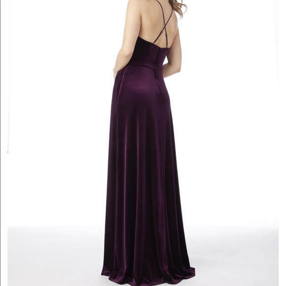 Plum/eggplant velvet stretch bridesmaid dress - Picture 3 of 7